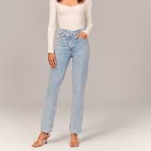 ABERCROMBIE THE 90'S STRAIGHT ULTRA HIGH RISE JEAN WITH CRISS-CROSS WAISTBAND 23